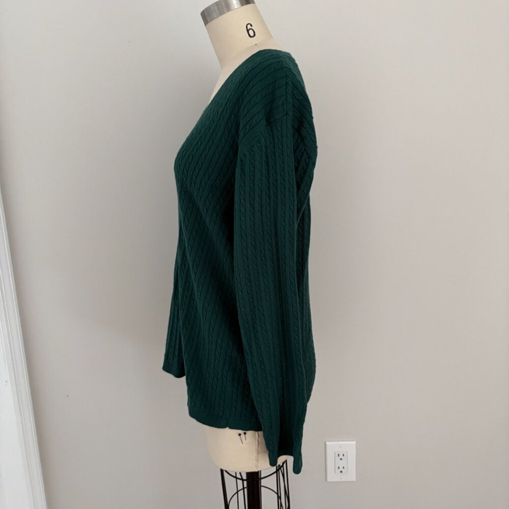 Tommy Hilfiger Women's Green Cable-Knit V-Neck Ivy Sweater Preppy XL - Picture 2 of 8